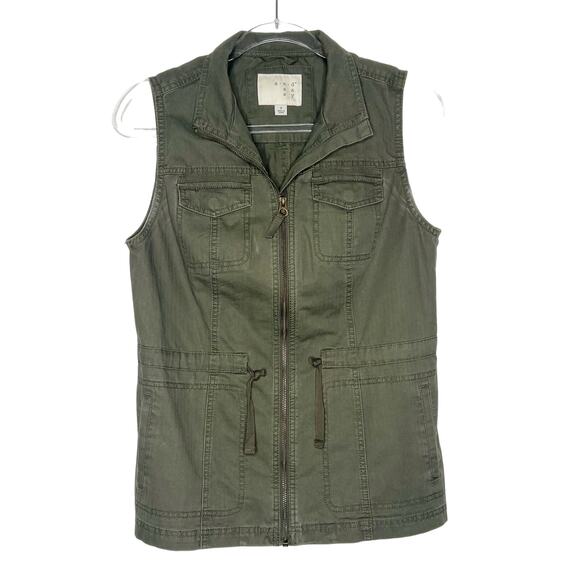 A NEW DAY Military Vest Full-Zip Drawstring Waist Utility Army Green Size Small - Picture 2 of 8